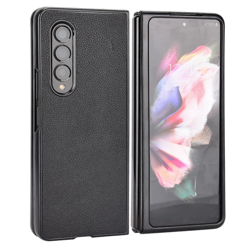 Para Samsung Galaxy Z Fold4 5G Anti-scratch Litchi Texture PU Cuero Case de PC Recubierta de Choque Cubierta de Teléfono Celular - Negro
