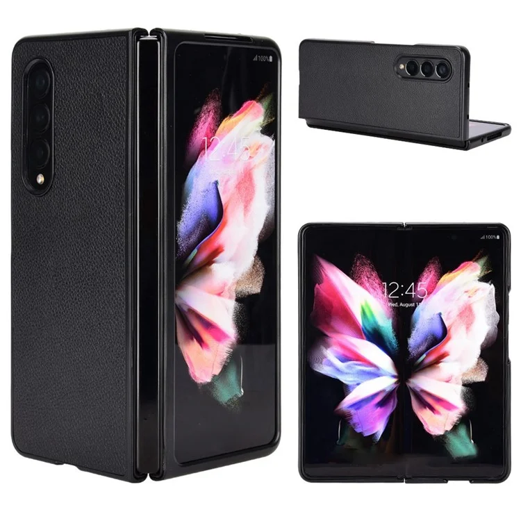 Para Samsung Galaxy Z Fold4 5G Anti-scratch Litchi Texture PU Cuero Case de PC Recubierta de Choque Cubierta de Teléfono Celular - Negro