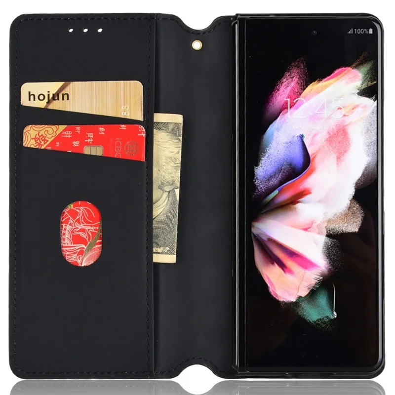 For Samsung Galaxy Z Fold4 5G PU Leather + PC Case Magnetic Auto-absorbed Imprinting Rhombus Pattern Stand Wallet Phone Cover - Blue