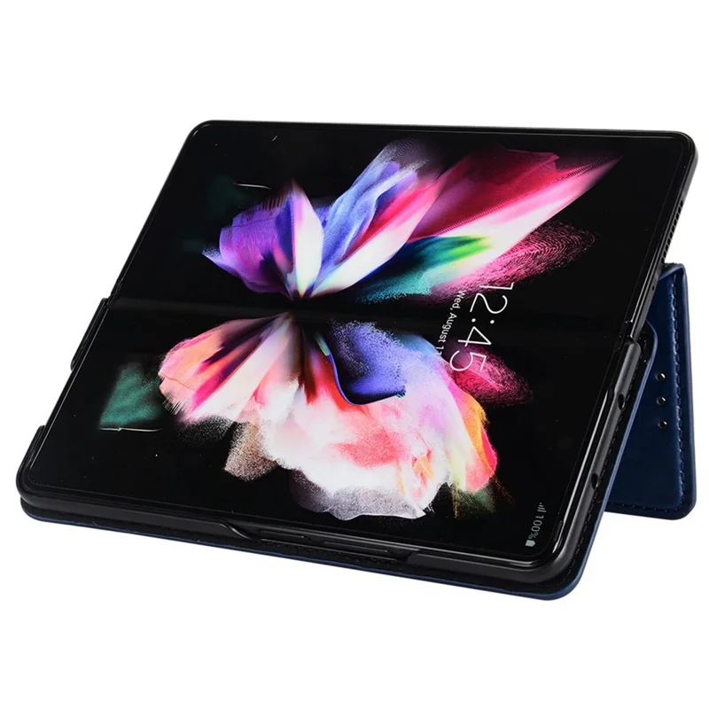 For Samsung Galaxy Z Fold4 5G PU Leather + PC Case Magnetic Auto-absorbed Imprinting Rhombus Pattern Stand Wallet Phone Cover - Blue