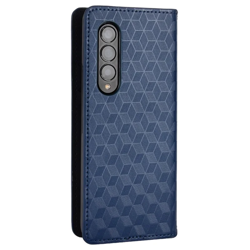 For Samsung Galaxy Z Fold4 5G PU Leather + PC Case Magnetic Auto-absorbed Imprinting Rhombus Pattern Stand Wallet Phone Cover - Blue