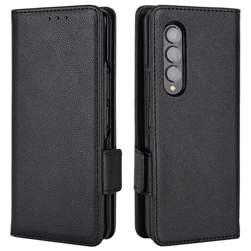 For Samsung Galaxy Z Fold4 5G Litchi Texture Wallet Stand Case PU Leather Full Protection Phone Cover - Black