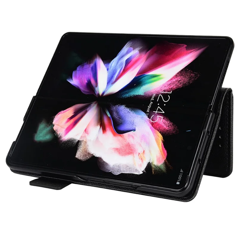 For Samsung Galaxy Z Fold4 5G Litchi Texture Wallet Stand Case PU Leather Full Protection Phone Cover - Black
