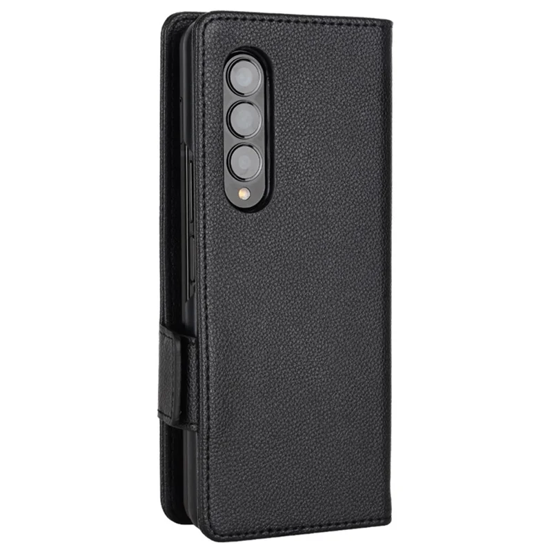 For Samsung Galaxy Z Fold4 5G Litchi Texture Wallet Stand Case PU Leather Full Protection Phone Cover - Black