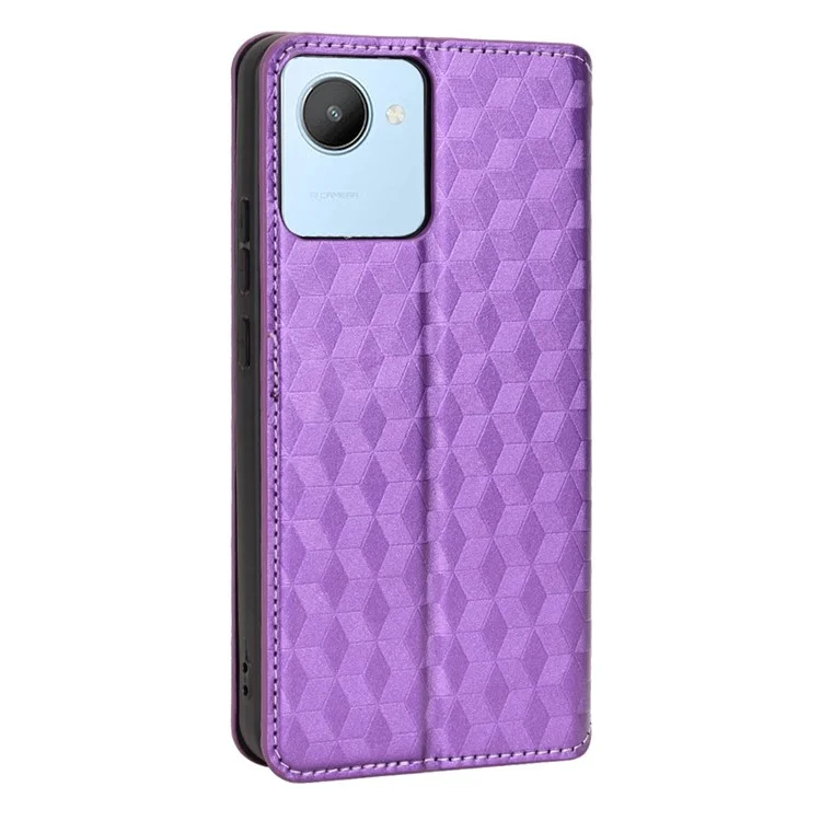 Para Realme C30 4G Magnetic Auto-absorvido Stand Carteira Capa de Celular PU Cear - Roxo