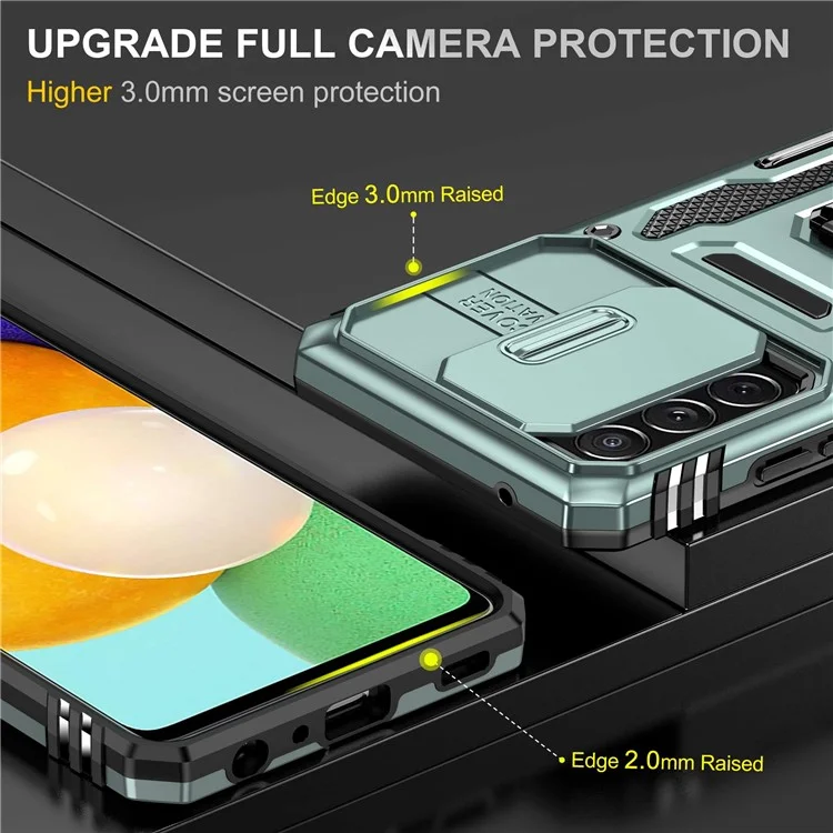 For Samsung Galaxy A52 4G / 5G  /  A52s 5G Anti-scratch Phone Case Slide Camera Cover PC + TPU Ring Kickstand Cell Phone Shell - Alpine Green