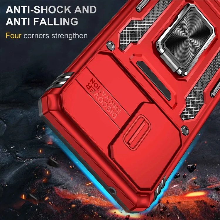 Pour Samsung Galaxy A52 4G / 5G / A52s 5G Étui de protection pour téléphone anti-rayures Couvercle coulissant pour appareil photo PC + Anneau de support TPU Coque de téléphone portable - Rouge