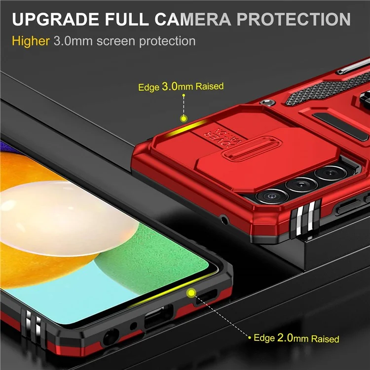 Pour Samsung Galaxy A52 4G / 5G / A52s 5G Étui de protection pour téléphone anti-rayures Couvercle coulissant pour appareil photo PC + Anneau de support TPU Coque de téléphone portable - Rouge