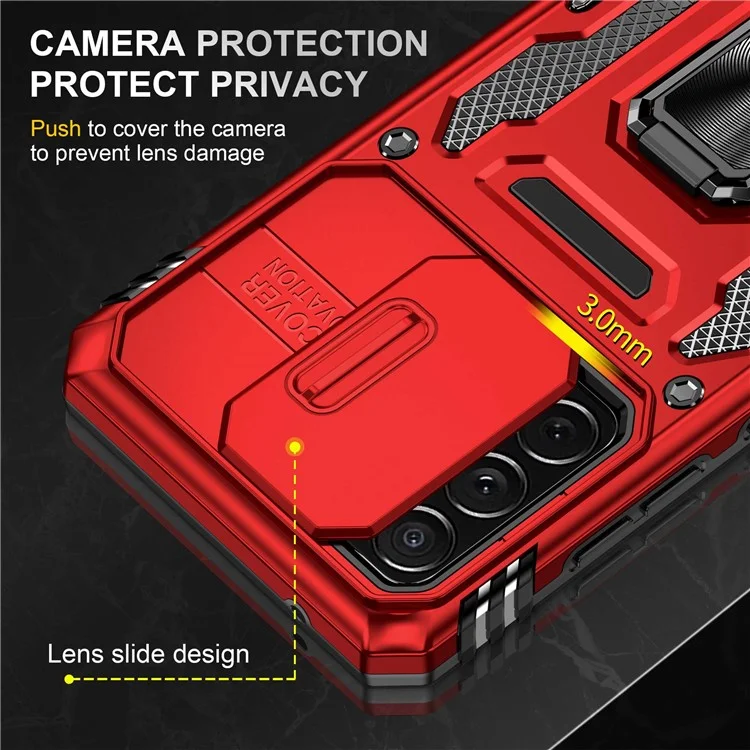 Pour Samsung Galaxy A52 4G / 5G / A52s 5G Étui de protection pour téléphone anti-rayures Couvercle coulissant pour appareil photo PC + Anneau de support TPU Coque de téléphone portable - Rouge
