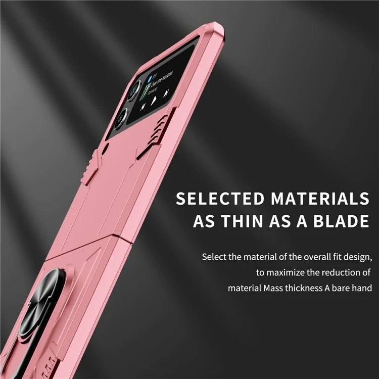 Pour Samsung Galaxy Z Flip4 5G Metal Ring Holder Kickstand Folding Phone Case avec Car Mount Metal Sheet - Rose