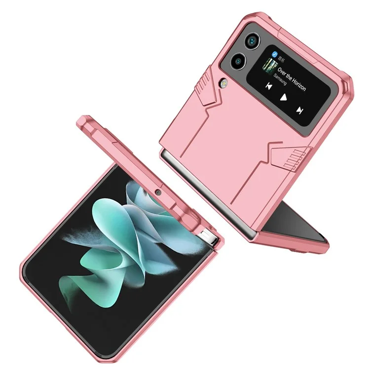 Pour Samsung Galaxy Z Flip4 5G Metal Ring Holder Kickstand Folding Phone Case avec Car Mount Metal Sheet - Rose