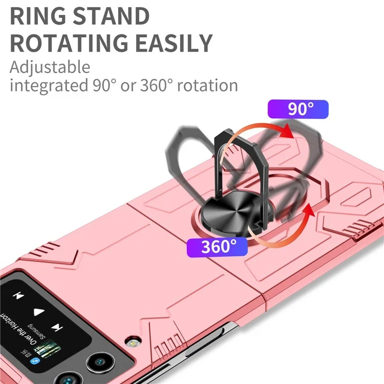 Pour Samsung Galaxy Z Flip4 5G Metal Ring Holder Kickstand Folding Phone Case avec Car Mount Metal Sheet - Rose