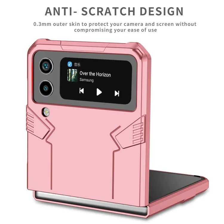 Pour Samsung Galaxy Z Flip4 5G Metal Ring Holder Kickstand Folding Phone Case avec Car Mount Metal Sheet - Rose