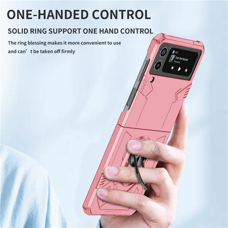 Pour Samsung Galaxy Z Flip4 5G Metal Ring Holder Kickstand Folding Phone Case avec Car Mount Metal Sheet - Rose