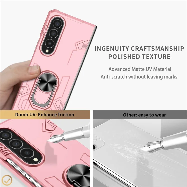 Для Samsung Galaxy Z Fold4 5G Металлическая кольцевая держатель Kickstand Cover Shockproof Hard PC Folding Phone Case с автомобильным креплением Metal Sheet - Розовый