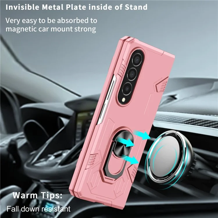Для Samsung Galaxy Z Fold4 5G Металлическая кольцевая держатель Kickstand Cover Shockproof Hard PC Folding Phone Case с автомобильным креплением Metal Sheet - Розовый