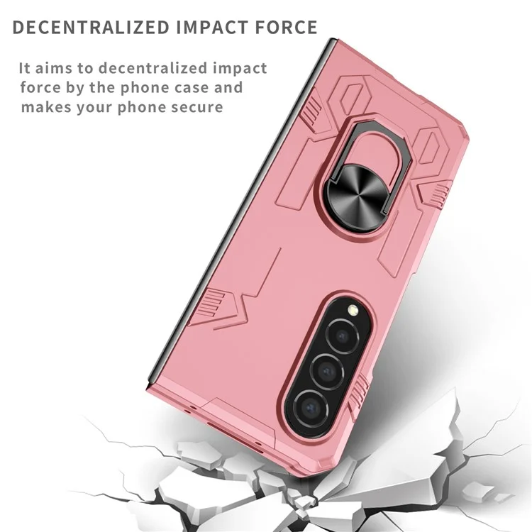 Для Samsung Galaxy Z Fold4 5G Металлическая кольцевая держатель Kickstand Cover Shockproof Hard PC Folding Phone Case с автомобильным креплением Metal Sheet - Розовый