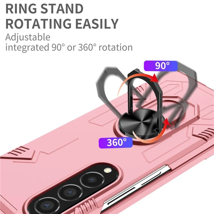 Для Samsung Galaxy Z Fold4 5G Металлическая кольцевая держатель Kickstand Cover Shockproof Hard PC Folding Phone Case с автомобильным креплением Metal Sheet - Розовый