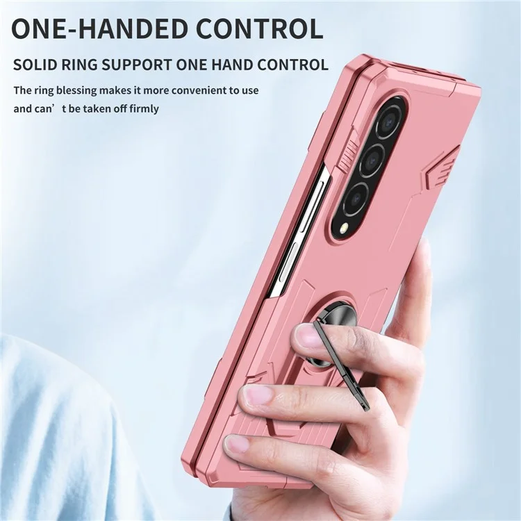 Для Samsung Galaxy Z Fold4 5G Металлическая кольцевая держатель Kickstand Cover Shockproof Hard PC Folding Phone Case с автомобильным креплением Metal Sheet - Розовый