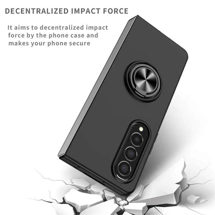 For Samsung Galaxy Z Fold4 5G Built-in Kickstand Function Anti-scratch Folding PC Cell Phone Case with Car Mount Metal Sheet - Black