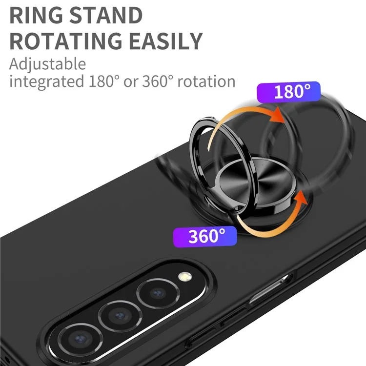 For Samsung Galaxy Z Fold4 5G Built-in Kickstand Function Anti-scratch Folding PC Cell Phone Case with Car Mount Metal Sheet - Black