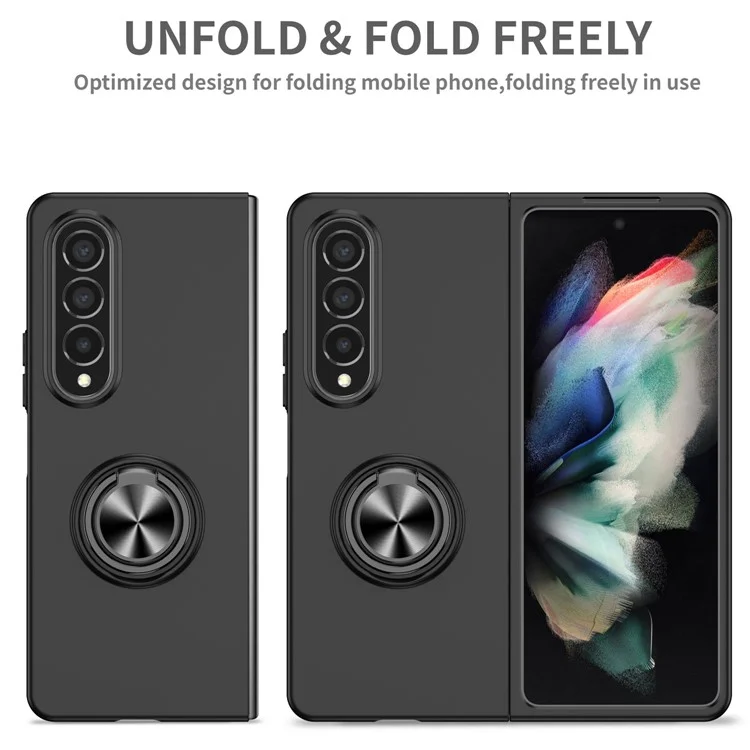 Para Samsung Galaxy Z Fold4 5G Función de Patada Incorporada Case de Teléfonos Celulares PC Plegables Con Lámina de Metal de Montaje en Automóvil - Negro