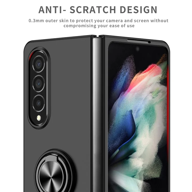 For Samsung Galaxy Z Fold4 5G Built-in Kickstand Function Anti-scratch Folding PC Cell Phone Case with Car Mount Metal Sheet - Black
