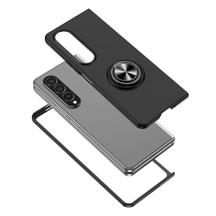 For Samsung Galaxy Z Fold4 5G Built-in Kickstand Function Anti-scratch Folding PC Cell Phone Case with Car Mount Metal Sheet - Black