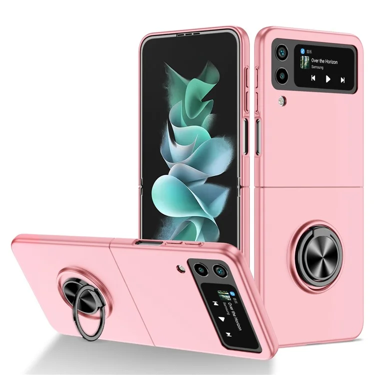 For Samsung Galaxy Z Flip4 5G Adjustable Kickstand Anti-drop Folding PC Phone Case with Car Mount Metal Sheet - Pink