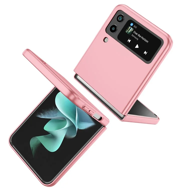For Samsung Galaxy Z Flip4 5G Adjustable Kickstand Anti-drop Folding PC Phone Case with Car Mount Metal Sheet - Pink
