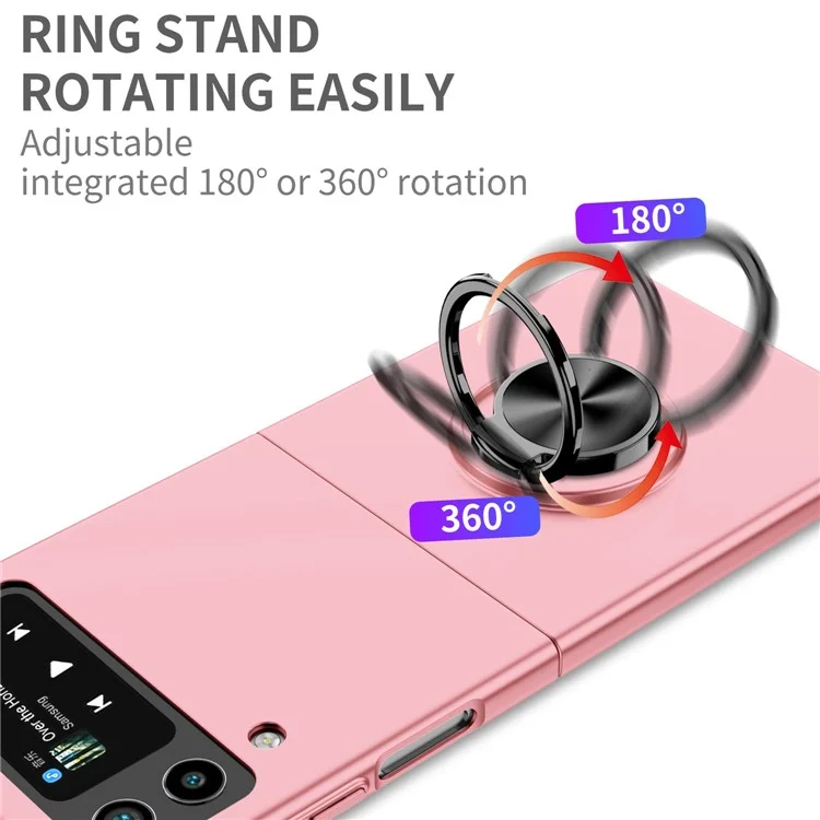 For Samsung Galaxy Z Flip4 5G Adjustable Kickstand Anti-drop Folding PC Phone Case with Car Mount Metal Sheet - Pink