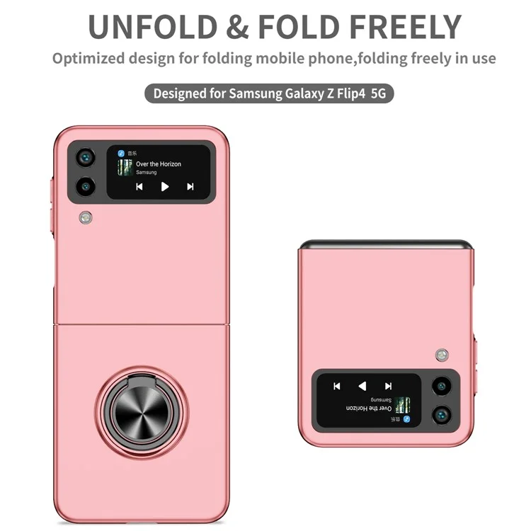 For Samsung Galaxy Z Flip4 5G Adjustable Kickstand Anti-drop Folding PC Phone Case with Car Mount Metal Sheet - Pink