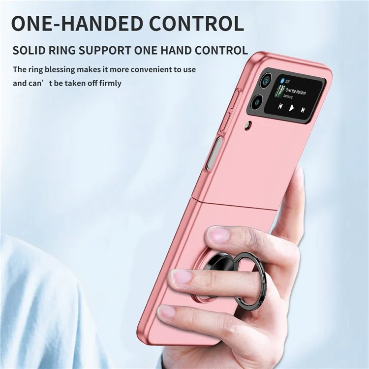 For Samsung Galaxy Z Flip4 5G Adjustable Kickstand Anti-drop Folding PC Phone Case with Car Mount Metal Sheet - Pink