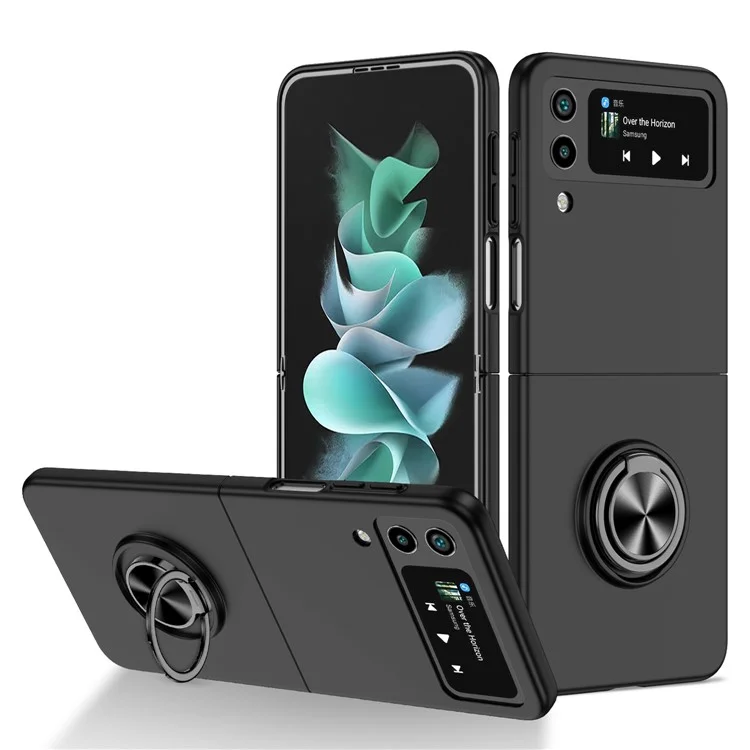 Pour Samsung Galaxy Z Flip4 5G Ajustable Kickstand Anti-drop Folding PC Phone Case avec Car Mount Metal Sheet - Noir