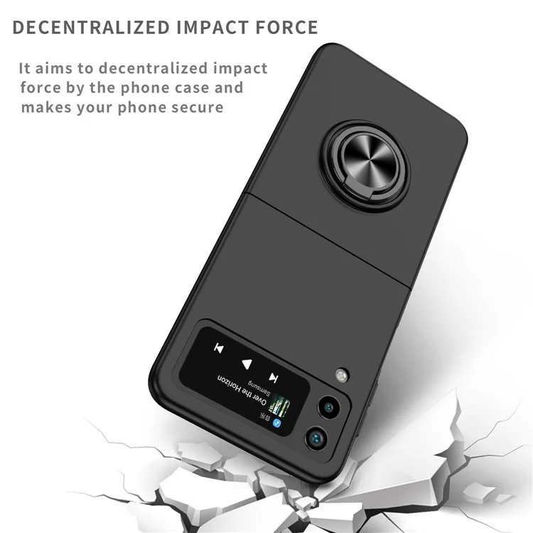 Pour Samsung Galaxy Z Flip4 5G Ajustable Kickstand Anti-drop Folding PC Phone Case avec Car Mount Metal Sheet - Noir