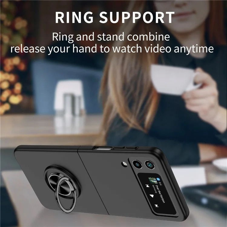 Pour Samsung Galaxy Z Flip4 5G Ajustable Kickstand Anti-drop Folding PC Phone Case avec Car Mount Metal Sheet - Noir