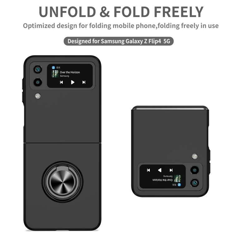 Pour Samsung Galaxy Z Flip4 5G Ajustable Kickstand Anti-drop Folding PC Phone Case avec Car Mount Metal Sheet - Noir