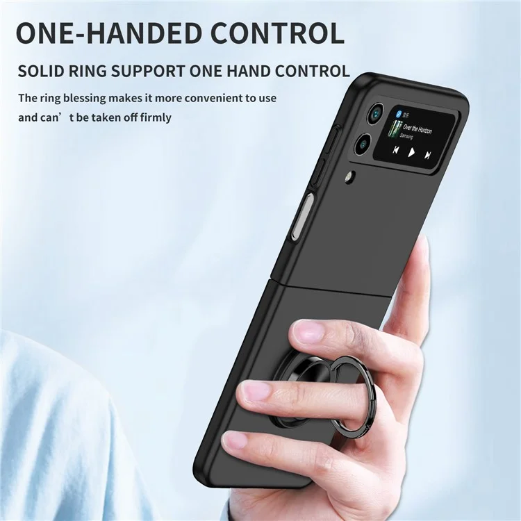 Pour Samsung Galaxy Z Flip4 5G Ajustable Kickstand Anti-drop Folding PC Phone Case avec Car Mount Metal Sheet - Noir