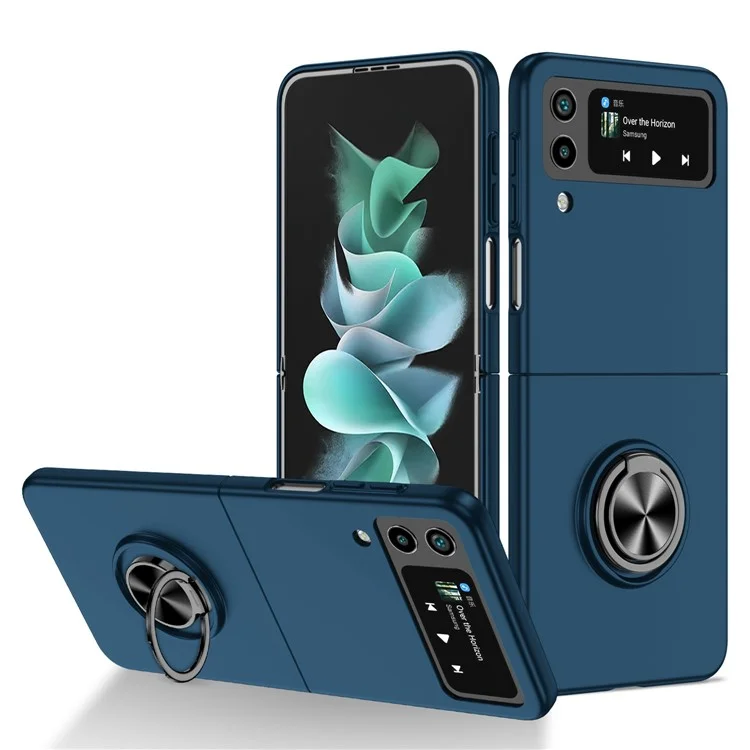 Per Samsung Galaxy Z Flip4 5G Supporto regolabile Anti-caduta Custodia per telefono pieghevole in PC con supporto per auto in metallo - Blu scuro