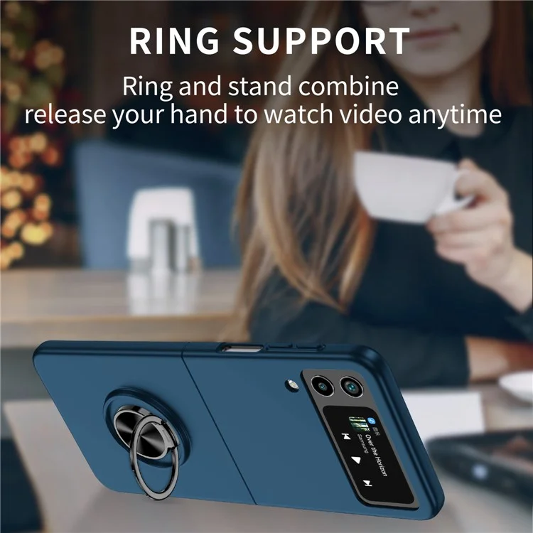Per Samsung Galaxy Z Flip4 5G Supporto regolabile Anti-caduta Custodia per telefono pieghevole in PC con supporto per auto in metallo - Blu scuro