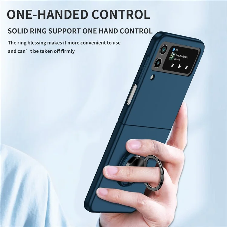 Per Samsung Galaxy Z Flip4 5G Supporto regolabile Anti-caduta Custodia per telefono pieghevole in PC con supporto per auto in metallo - Blu scuro
