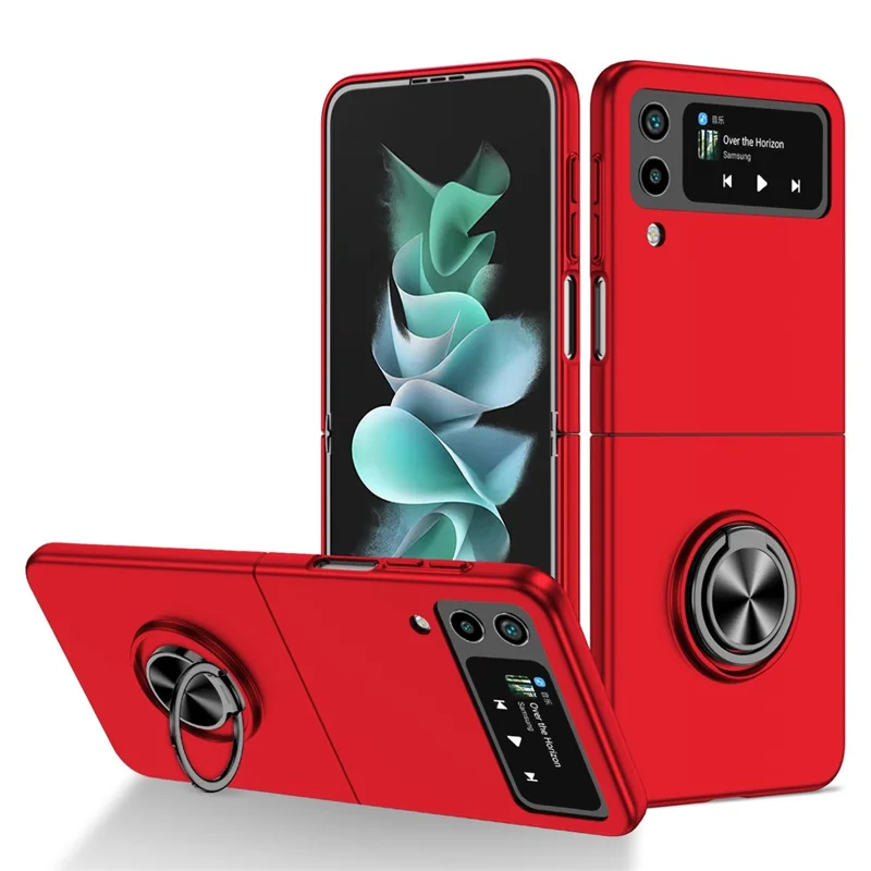 For Samsung Galaxy Z Flip4 5G Adjustable Kickstand Anti-drop Folding PC Phone Case with Car Mount Metal Sheet - Red