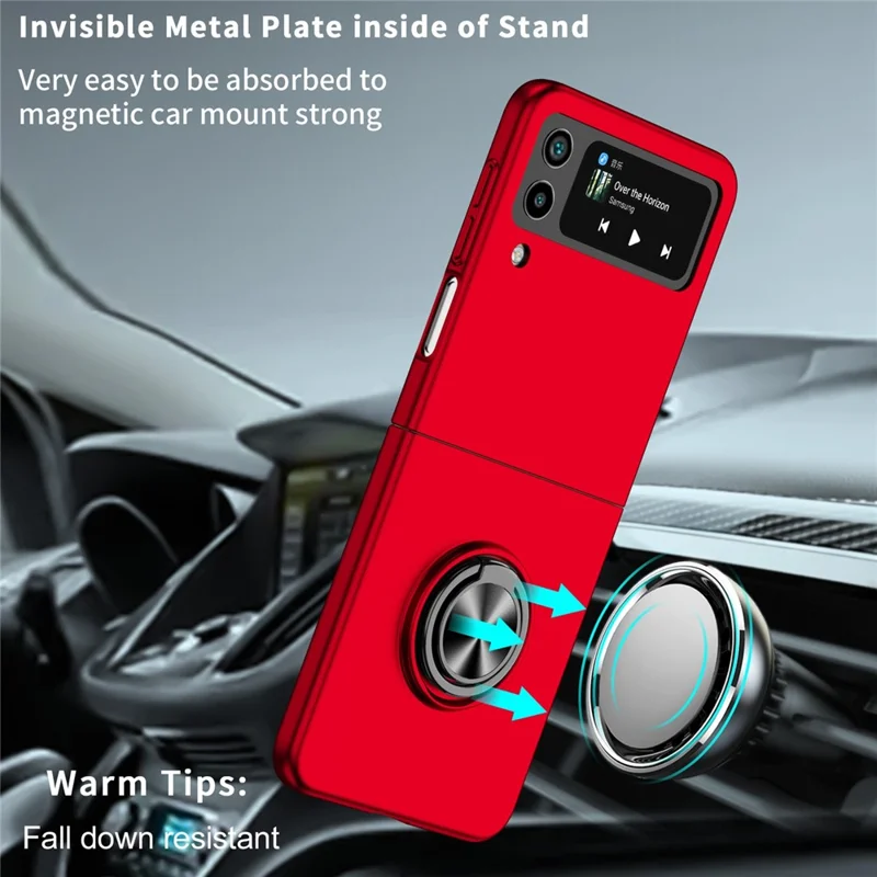 For Samsung Galaxy Z Flip4 5G Adjustable Kickstand Anti-drop Folding PC Phone Case with Car Mount Metal Sheet - Red