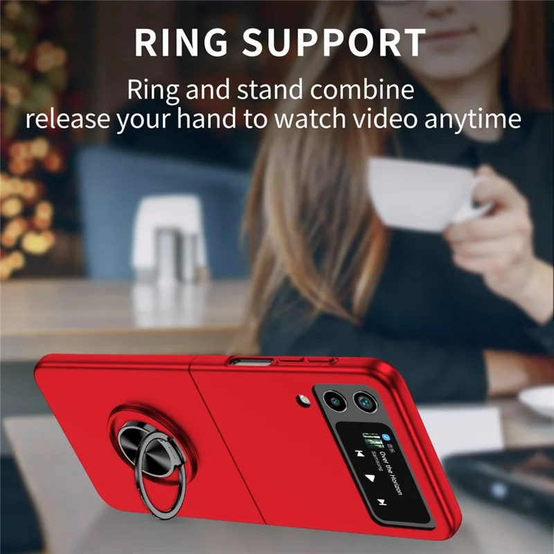 For Samsung Galaxy Z Flip4 5G Adjustable Kickstand Anti-drop Folding PC Phone Case with Car Mount Metal Sheet - Red