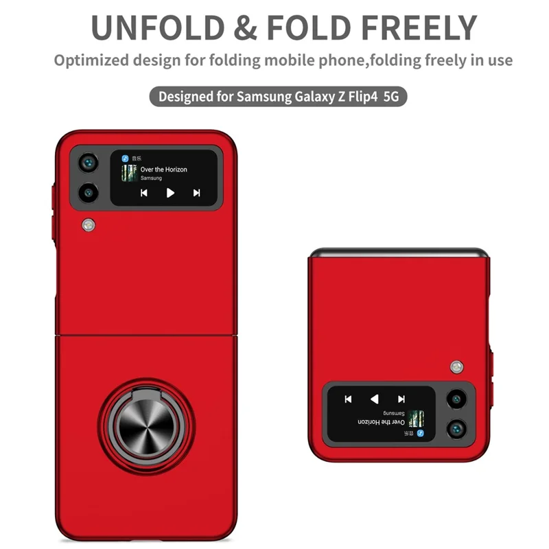 For Samsung Galaxy Z Flip4 5G Adjustable Kickstand Anti-drop Folding PC Phone Case with Car Mount Metal Sheet - Red