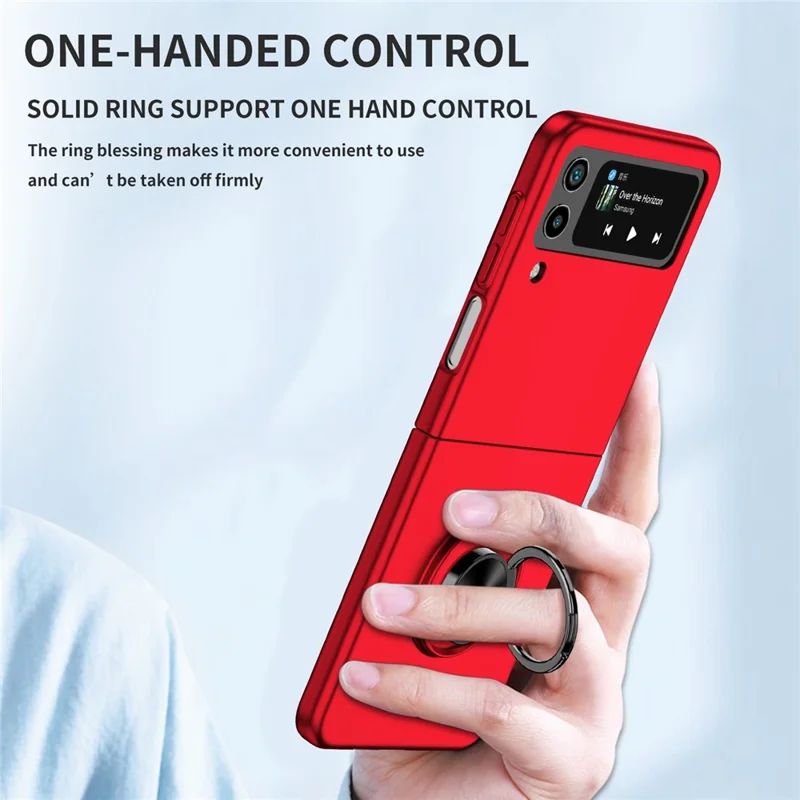 For Samsung Galaxy Z Flip4 5G Adjustable Kickstand Anti-drop Folding PC Phone Case with Car Mount Metal Sheet - Red
