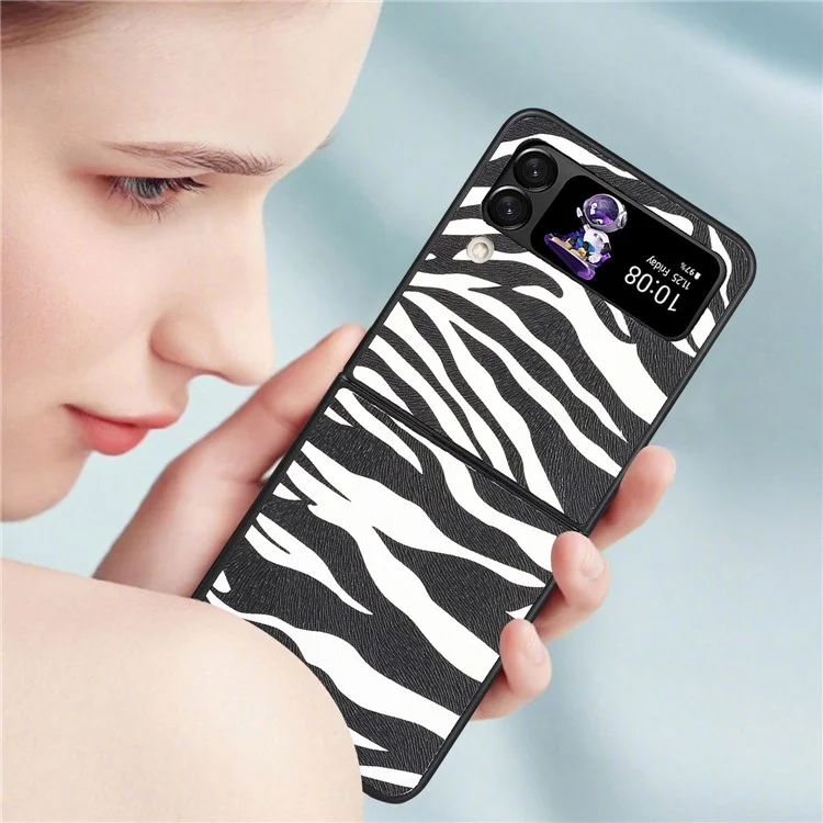 Для Samsung Galaxy Z Flip4 5G противоударный складной чехол для телефона с покрытием из искусственной кожи и жесткой пластиковой задней панелью - текстура зебры