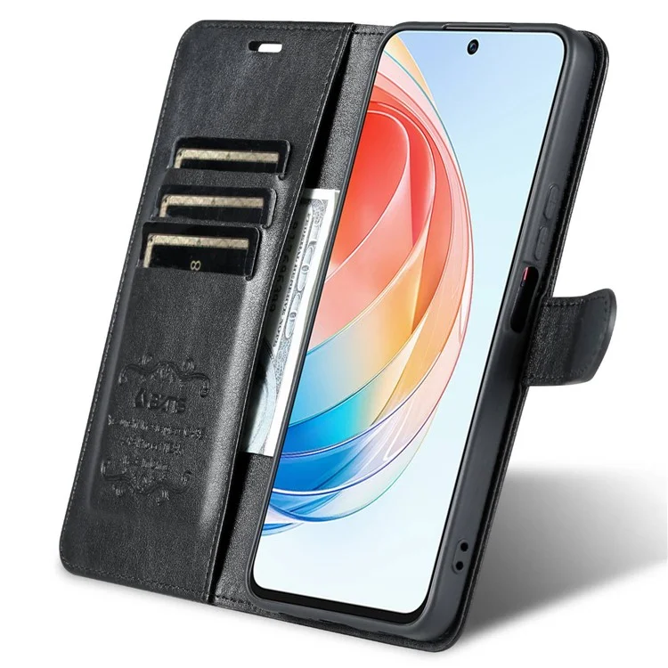Azns Anti-fall Flip Wallet Case Per Honor X40i 5G, Copertura Per Telefono in Pelle PU Full Protection Con Supporto Per la Visualizzazione - Nero