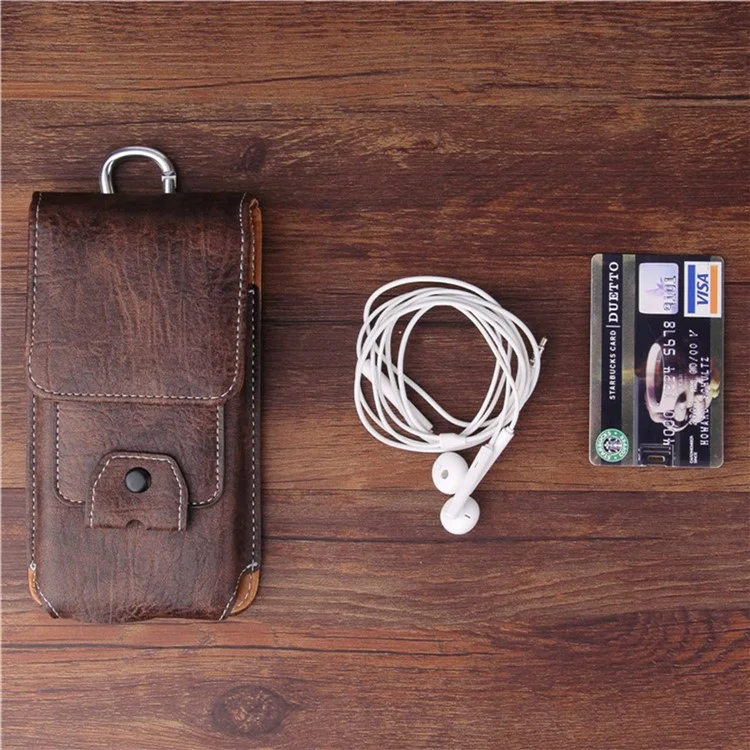 Multifunction Vertical Mobile Phone Bag for 6.3-inch Cell Phones PU Leather Waist Pouch - Dark Coffee