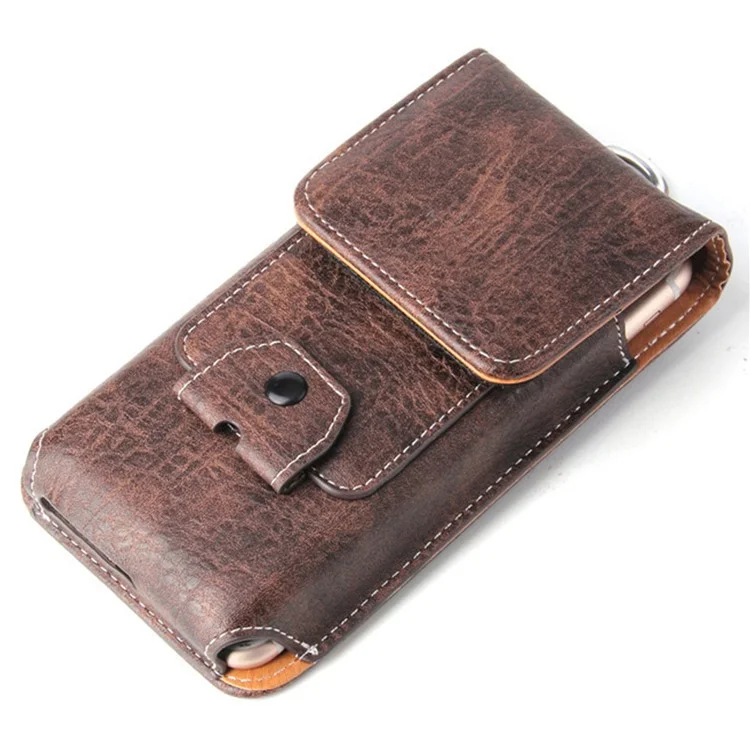 Multifunction Vertical Mobile Phone Bag for 6.3-inch Cell Phones PU Leather Waist Pouch - Dark Coffee
